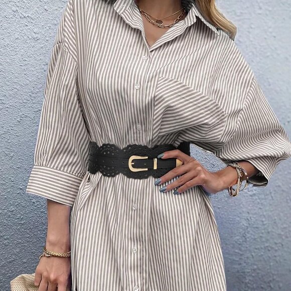 Women\'s Wide Dresses Chunky Thick Leather Waist Prong Buckle Belts Gold Black
